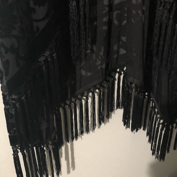 Black Velvet Burnout "Kimono" w/ Fringe - Picture 3 of 5